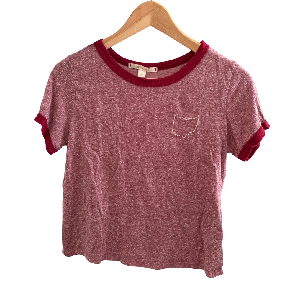 Red Ringer Ohio Cropped T-Shirt with Embroidered State